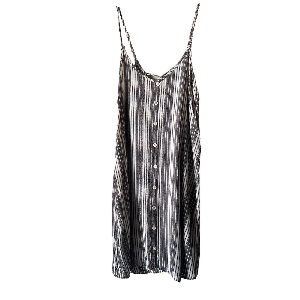 SALTY LEMON Women's Dress Sleeveless Round Neck Striped Lace Up Back Sz S